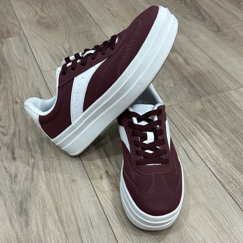 Dream Pairs Burgundy/Maroon & White Platform Sneakers